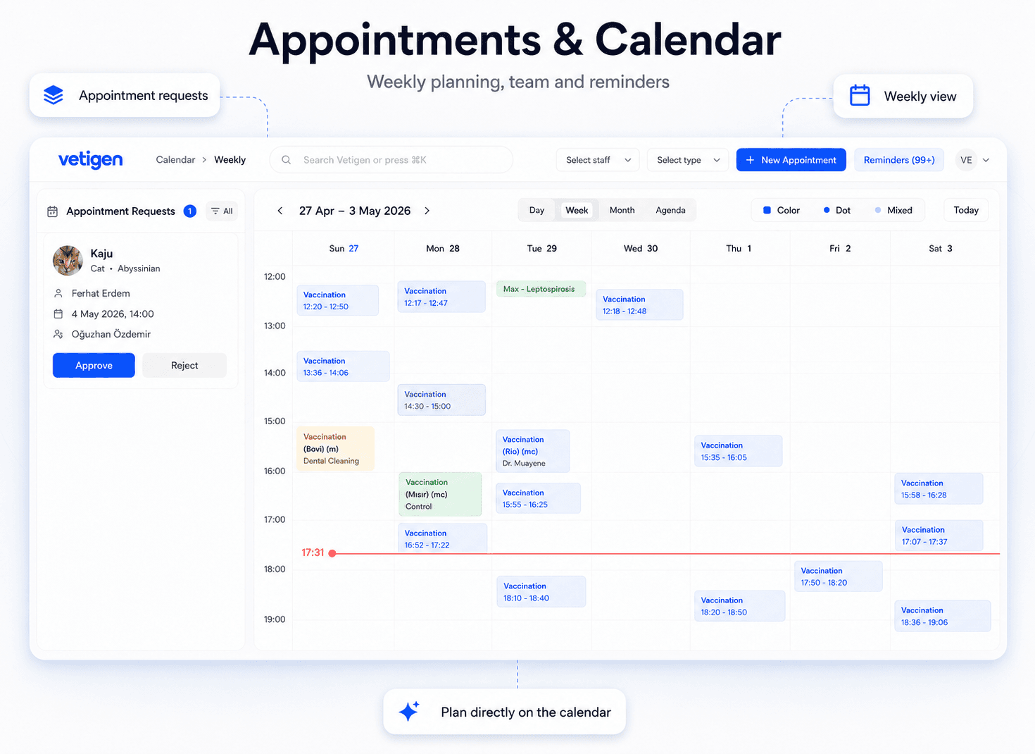 Vetigen appointment calendar screen