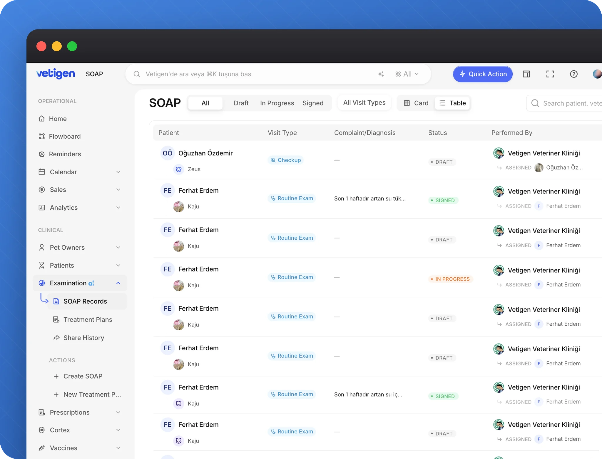 Vetigen Connect web panelinde SOAP kayıt listesi