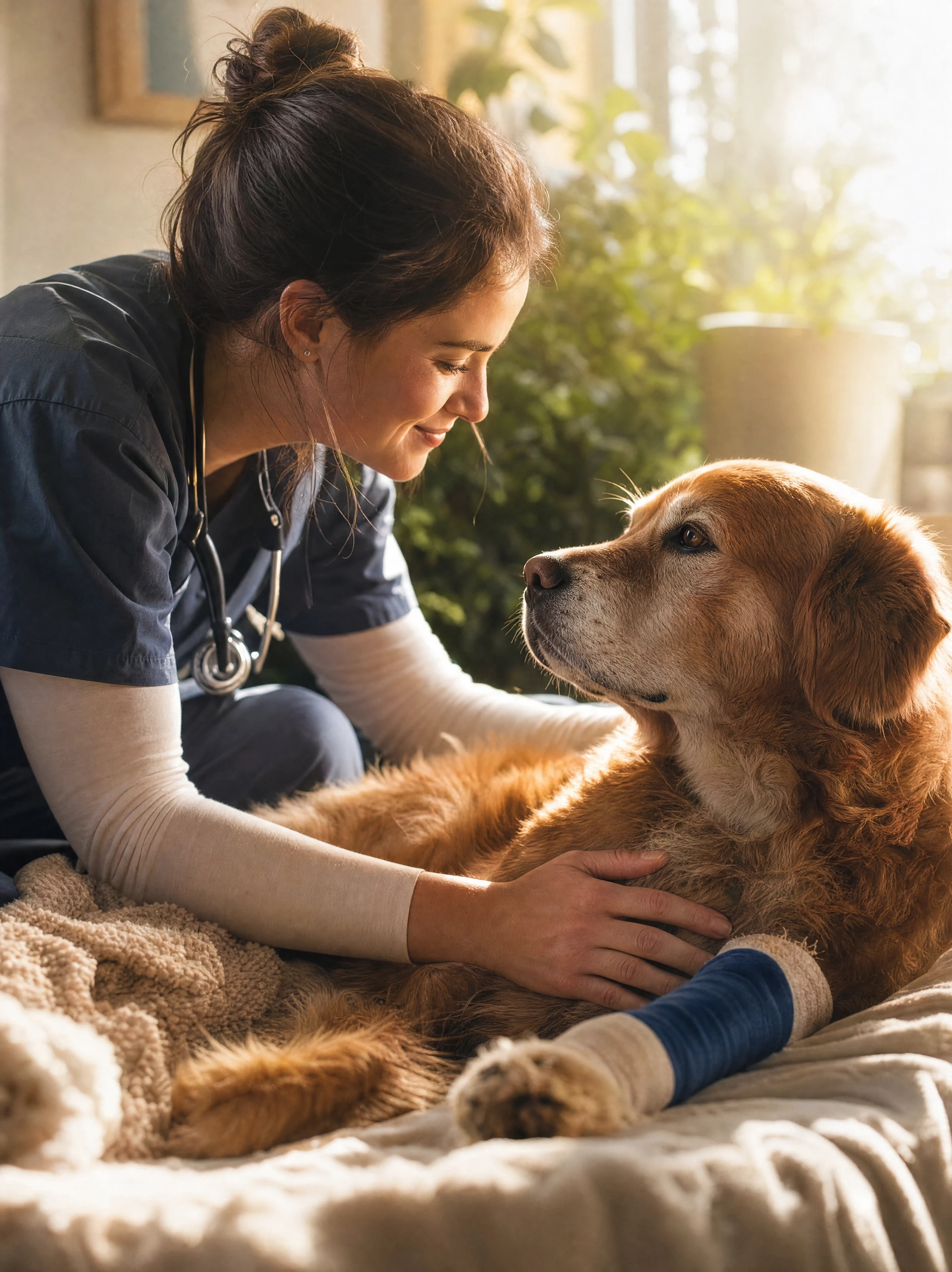 The vet, back with the patient